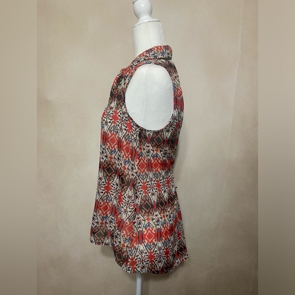 Sans Souci women's S semi sheer sleeveless artsy boho print button back top GUC - Picture 6 of 7